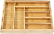 Green Blue GB379 Bamboo Cutlery Tray for Drawers, Extendable Organiser from 32.5 to 50 cm Adjustable Width, Cutlery Holder, 325-500 x 430 x 50 mm (Pack of 1)