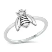Bumble Bee Ring Genuine Sterling Silver 925 Oxidized Face Height 9 mm Size 5