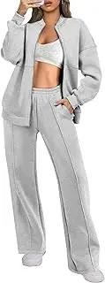 [ANRABESS] Women 2 Piece Outfits Lounge Set Oversized Zip Up Sweatshirt Jacket Sweatpant Matching Sweat Sets Fall Sweatsuit