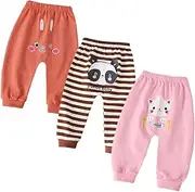 [DUDUFUN] Pack of 3 Unisex Small Baby Girls Boys Toddler Cotton Harem Trousers Cartoon Trousers Outfits 0-3 Years