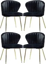 HULALA HOME Velvet Dining Chair Sets Modern Vanity Chair Kitchen Accent Occasional Chair with Metal Gold Legs for Dining Living Room(4, Black)