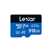 Lexar High-Performance 633x microSDXC 512GB 100MB/s V30 A2 UHS-I U3 Memory Card + Adapter
