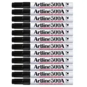 12 x Artline 500A Whiteboard Marker Xylene Free Bullet Tip 2mm Black