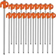 Neehows Tent Stakes, 20PCS Galvanized Ground Stake, 25cm Non-Rust Metal Tent Pegs Camping Tent Spikes Anchors for Outdoor Canopy, Yard Stakes for Garden, Hiking -Organge