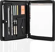 Calfinder Conference Folder A4 PU Art Leather Writing Case, Folder Organiser with Zip, Document Folder, Portfolio Organiser, Gifts for Colleagues/Teachers, Black