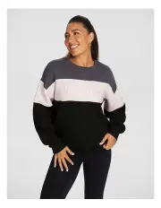 [Rockwear] Cosy Fleece Blocked Longline Crew in Assorted