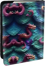 [EdWal] 3D Magical Dragon Scales Pattern Print Passport Cover with Credit Card Holder Leather Passport Case, for Women Men Family ID Travel, Black, One Size