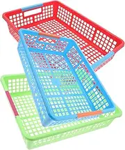 SHOWERORO Robust Rectangle Bin Trays 3pcs Colorful Storage Baskets for A4 Documents Classroom and Office Organization