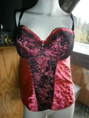 CACIQUE 14/16 Lane Bryant Underwire Corset Bustier Red Black Lace $60 PRIVATE