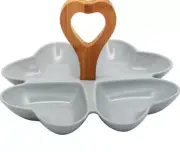 Hearty Gray Ceramic Platter with Wooden Handle for Chips & Dips, Fruits Serving