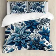 Christmas Duvet Cover Set, Monochromatic Poinsettia Flowers Xmas Theme Illustrat