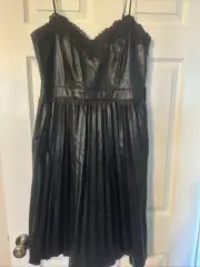 NWT Express Black Pleather Pleated Dress Size M