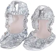 [ROMISBABA] Sequin Latin Dancing Shoes for Women XL Golden Round Plate Dance Accessories for Ballet Gymnastics Yoga and More