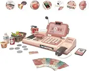ACAGALA Kids Cash Register Toy Set with Scanner, Calculator & Grocery Basket | 7-Piece Pretend Play Money, Credit Card & Accessories | Realistic Sounds & Actions for Educational Role-Play