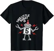 [X.Style] Kids 5th Birthday Boys Robot T-Shirt Science 5 Year Old ds712 T-Shirt (S) Black