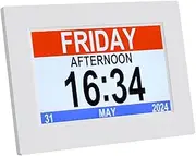 Artiss 8" Digital Day Clock Alarm Calendar Dementia Date Week Month Year White