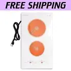 Elegant 2 Burner Electric Cooktop in White Glass - Child Safety Lock & Timer