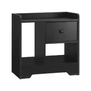 Oikiture Bedside Table Side Table Drawer Shelf Black