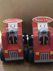 Melissa & Doug Wooden Fire Engine Emergency Vehicle and Play Figure Set Of 2