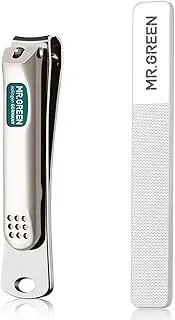 MR.GREEN Nail Clippers Curved Blades Fingernail Cut Nippers Manicure Scissors Stainless Steel Pedicure Tools (Medium+Glass File)