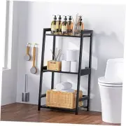 3 Tier Bamboo Bathroom Shelves, Ladder Shelf for Storage, Without drawers Black
