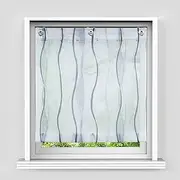 HongYa Roman Blind with Wave Print Transparent Voile Roman Curtain with Hook Eyelets H/W 140/100 cm White Silver