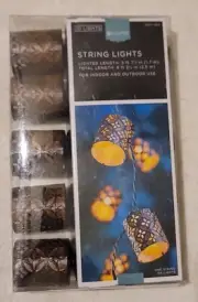 Home Target 10 Lantern Round Cylinder Brown Indoor / Outdoor String Lights NWT