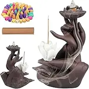 Ceramic Waterfall Incense Holder in Hand Waterfall Incense Burner Handmade Desktop Backflow Incense Burner with 50 Incense Cones 30 Incense Sticks for Home Office