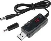 EMSea USB to DC Booster Cable with LED Display DC 5V to DC 9V/12V Step Up Converter Cable 0.8m Power Bank Router Cable with DC 5.5x2.1mm Jack 3.5x1.35mm for Power Adapter