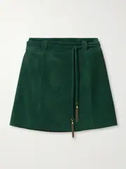 [Chloé] Chloé - Belted Embellished Suede Mini Skirt - Forest green - FR 38 FR 38 Green