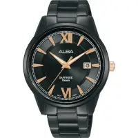 在飛比找momo購物網優惠-【ALBA】情侶簡約羅馬不鏽鋼全黑風格男錶-41mm(AS9