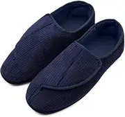 [Hotme] Men's Memory Foam Diabetic Slippers with Adjustable Closures,Extra Wide Width Comfy Warm Plush Fleece Arthritis Edema Swollen House Shoes Indoor/Outdoor
