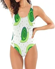 [RPLIFE] Cute Green Snails Cucumber Shells Ladies Swimsuits One-Piece, Low Back Bathing Suits for Women Petite Bathing Suits