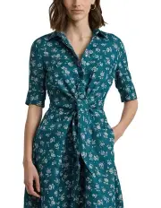 [Lauren Ralph Lauren] Floral Tie-Front Linen Shirtdress in Blue