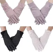 [Omigga] 4 Pairs Women UV Protection Sunblock Gloves Non-slip Driving Gloves for Summer Outdoor Activities, 4 Colors