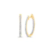 YELLOW-TONE STERLING SILVER ROUND DIAMOND INSIDE OUTSIDE HOOP EARRINGS 1/8