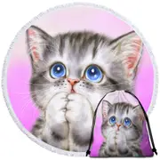 Adorable Kitten Begs for Love Cute Cats Painting Round Beach Towel
