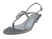 Badgley Mischka Womens Zudora Slip On Silver Ankle Strap Thong Wedge Heels Shoes