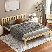 ALFORDSON Queen Bed Frame Wooden Bed Base with Solid Wood Pine Timber Slats, Mattress Base Platform with Storage Space, Oak Bed Foundation with High Headboard, Fenella Series Bedroom Furniture