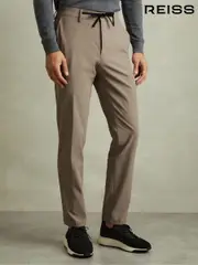 Reiss Taupe Brown Split Technical Drawstring Trousers (B11374) | $260