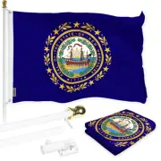 Combo Pack: 6 Ft Tangle Free Spinning Flagpole (White) & New Hampshire
