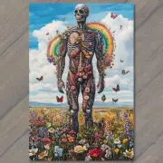 FLATCARD Man Made of Flowers Butterflies in Sky Colorful Fantasy Nature Design
