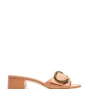 Thick heeled flat slippers 36,36.5 Nude