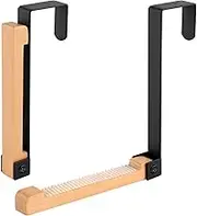 2 Pack Over The Door Hook, Foldable Sturdy Metal Wood Combined Over Door Hooks with Anti Slip Strip, Portable Door Back Mounted Non-Perforated Clothes Bag Robes Coats Door Hanger