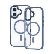 iPhone 16 Plus Clear Hard Case Cover with Metal Camera Lens: Magnetic Design, MagSafe Compatibility, Enhanced Camera Screen Guard, Anti-Scratch Protection - Blue