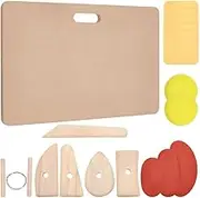 domoi 17Pcs DIY Clay Ceramic Craft Tool Kit Accessories Portable Clay Wedging Board with Built, MDF Wood Mud Mat Pottery Supplies