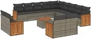 vidaxl 14 Piece Modular Garden Sofa Set - Grey PE Rattan/Steel, Acacia Table, Cushions, Storage, for Patio Terrace Backyard