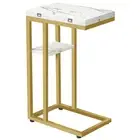 HOOBRO Foldable End Table Gold C Shaped Side Table with Storage Shelf Small S...
