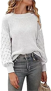 [Valtorixia] Women's 2025 Winter Pullover Sweater Casual Crewneck Sweaters for Women Loose Plain Jumper Sweater (White,Small)