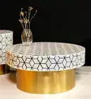 INDIAN BONE INLAY TABLE, Round Coffee Table, Round Bone Inlay Home Centre Table